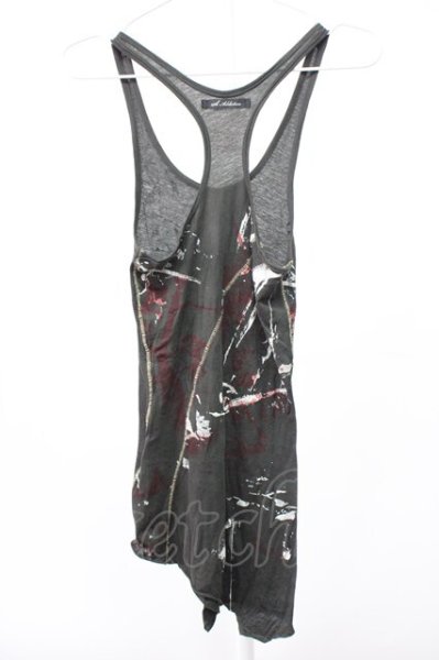 画像2: 14th Addiction / ペインティングステッチタンクトップ 0（レディース） ブラック T-25-12-10-003-14-to-YM-ZT (2)