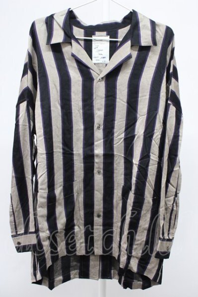 画像1: SHAREEF / STRIPE PAJAMA シャツ 2 グレージュｘブラックｘパープル T-25-12-10-035-SH-sh-YM-ZT (1)