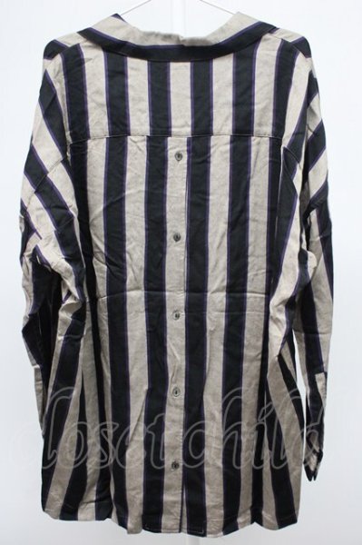 画像2: SHAREEF / STRIPE PAJAMA シャツ 2 グレージュｘブラックｘパープル T-25-12-10-035-SH-sh-YM-ZT (2)