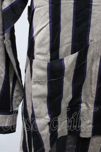 画像4: SHAREEF / STRIPE PAJAMA シャツ 2 グレージュｘブラックｘパープル T-25-12-10-035-SH-sh-YM-ZT (4)