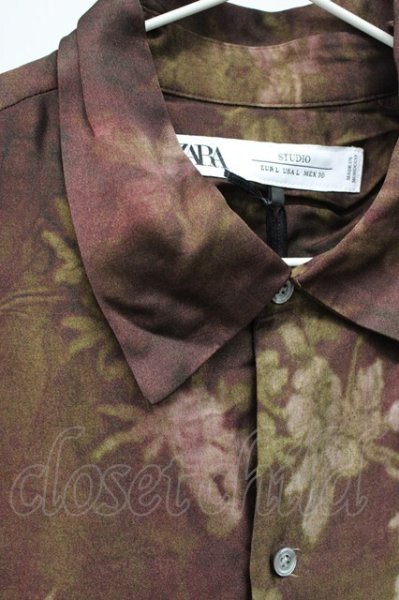 画像3: ZARA / 転写総柄ワイドシャツ L ブラウンｘボルドー T-25-12-10-036-ZA-sh-YM-ZT (3)