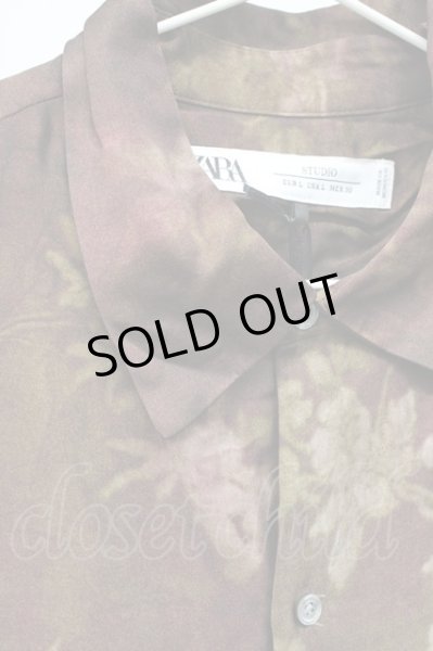 画像3: ZARA / 転写総柄ワイドシャツ L ブラウンｘボルドー T-25-12-10-036-ZA-sh-YM-ZT056 (3)