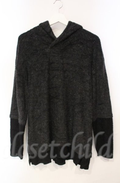 画像1: NO ID. / ビキューレラムパイルフェイクレイヤードBIGプルオーバーパーカー ONE ブラック T-25-12-11-032-NO-to-YM-ZT (1)