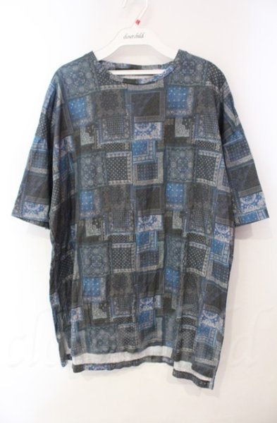 画像1: NO ID. / 天竺パッチワークバンダナプリントBIG ONE ブルー T-25-12-11-037-NO-ts-YM-ZT (1)