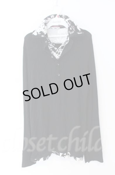 画像1: SEANA / レイヤードヘンリーネックロングカットソー L ブラックｘホワイト T-25-12-11-054-SE-to-YM-ZT1211M (1)