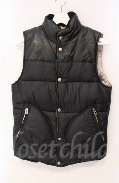 画像1: VANQUISH / ラムレザー切り替え中綿ナイロンベスト M ブラック T-25-12-11-015-VA-ja-YM-OS (1)