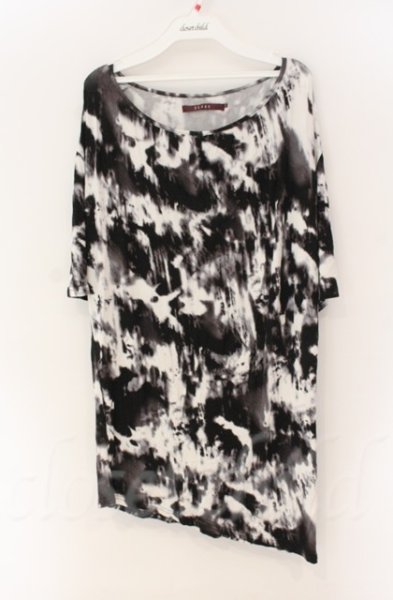 画像1: SEANA / ブリーチ総柄UネックTシャツ L ホワイトｘブラック T-25-12-13-038-SE-ts-YM-ZT1213N (1)