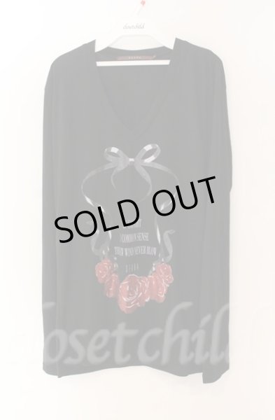 画像1: SEANA / ローズプリントVネックカットソー L ブラック T-25-12-13-040-SE-ts-YM-ZT1213N (1)