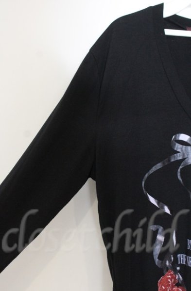 画像2: SEANA / ローズプリントVネックカットソー L ブラック T-25-12-13-040-SE-ts-YM-ZT1213N (2)