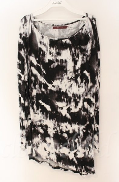 画像1: SEANA / ブリーチ総柄ドレープネックカットソー L ブラックｘホワイト T-25-12-13-043-SE-ts-YM-ZT1213N (1)