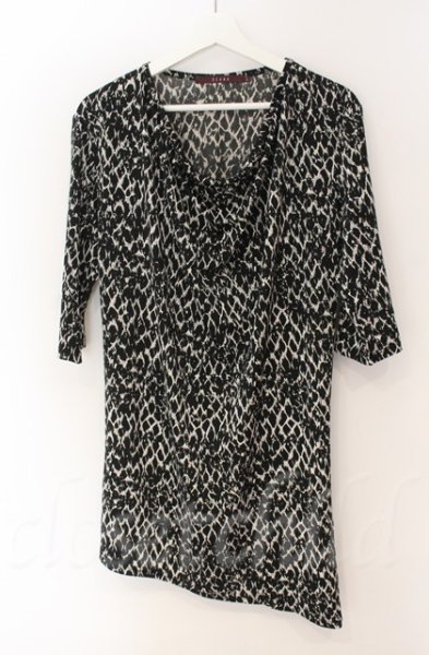 画像1: SEANA / パイソン総柄ロング五分袖カットソー L ホワイトｘブラック T-25-12-13-049-SE-ts-YM-ZT1213N (1)