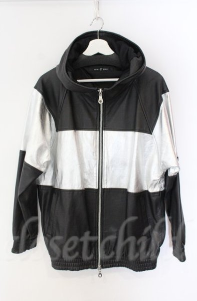 画像1: NO ID. BLACK / シープレザーセミアニリンフーデッドブルゾン　ジャケット ONE ブラックｘシルバー T-25-12-13-010-NO-ou-YM-ZT1213P (1)