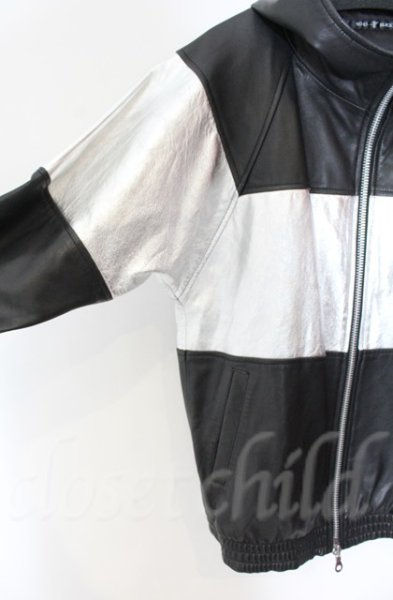 画像3: NO ID. BLACK / シープレザーセミアニリンフーデッドブルゾン　ジャケット ONE ブラックｘシルバー T-25-12-13-010-NO-ou-YM-ZT1213P (3)