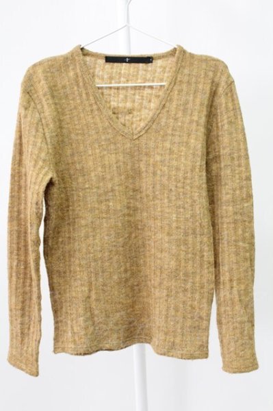 画像1: NO ID. / アクリル混Vネックリブニットソー 1 ライトブラウン T-25-12-19-003-NO-to-YM-ZT (1)