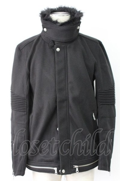 画像1: NO ID. BLACK / ハイネックエコファーライダースジャケット 2 ブラック T-25-12-19-023-NO-ou-YM-ZT (1)