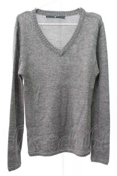 画像1: NO ID. / ウール混リブ切り替えVネックニットソー 1 グレー T-25-12-19-014-NO-to-YM-ZT (1)