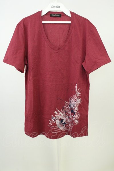 画像1: TORNADO MART / フラワープリントVネックTシャツ L ワイン T-26-05-22-015-TO-ts-YM-ZT (1)