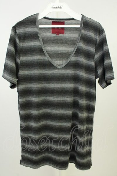 画像1: SEANA / グラデーションボーダーVネックTシャツ L グレー T-26-05-22-020-SE-ts-YM-ZT (1)