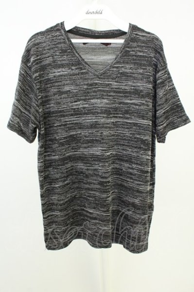 画像1: SEANA / ミックスボーダーVネックニットTシャツ L グレー T-26-05-23-010-SE-ts-YM-ZT (1)