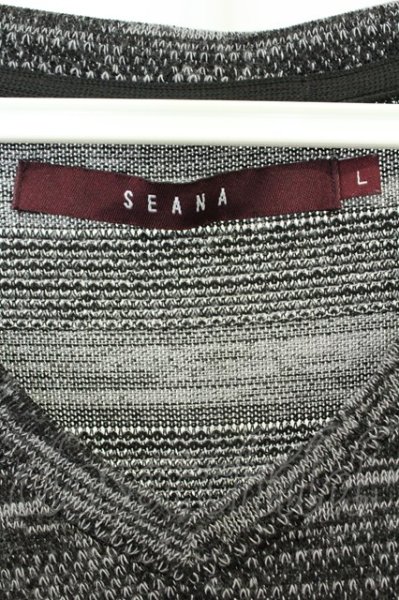 画像4: SEANA / ミックスボーダーVネックニットTシャツ L グレー T-26-05-23-010-SE-ts-YM-ZT (4)