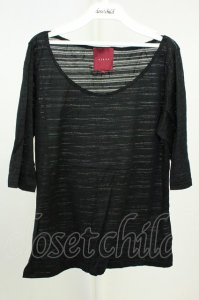 画像1: SEANA / ワイドUネックシースルーボーダーTシャツ L ブラック T-26-05-23-017-SE-ts-YM-ZT (1)