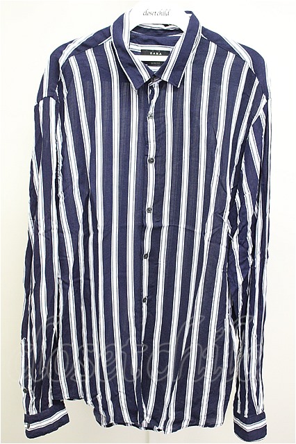 Zara シャツ ストライプネイビー メンズクローゼットチャイルド Zara シャツ ストライプネイビー メンズクローゼットチャイルド
