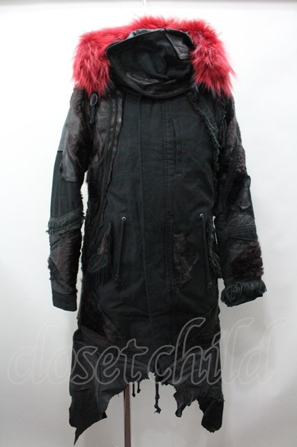 【SALE】TT(Shohei Takamiya） コート.レザーモッズ /ブラックｘレッド/46