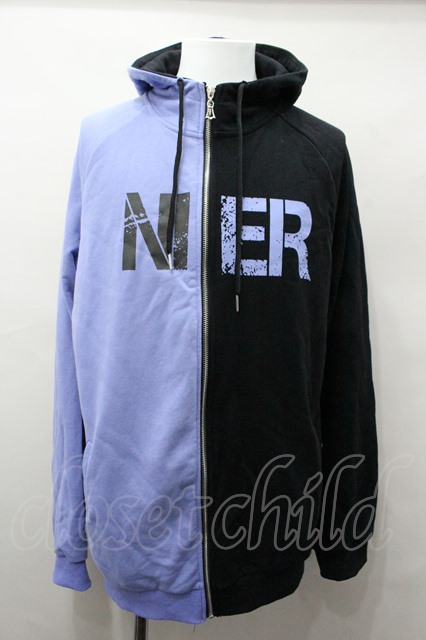 【SALE】NieR CLOTHINGパーカー.バックウイングバイカラーZIPアップ /パープルxブラック/F