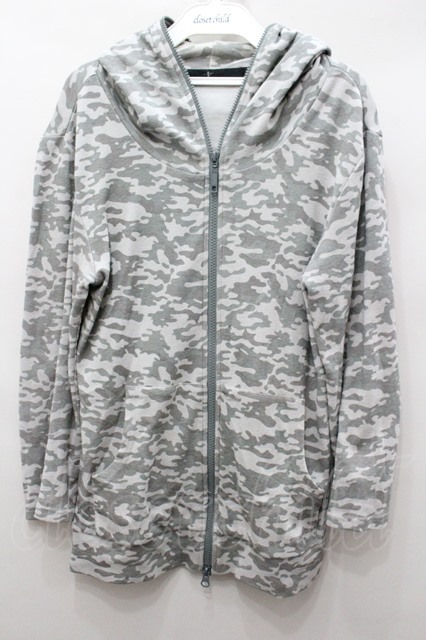 【SALE】NO ID. パーカー.21フライスカモフラ7分袖ZIP /グレー/2