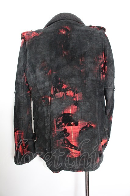【SALE】Roen ジャケット.フロッキーチェックライダース /ブラックｘレッド/48
