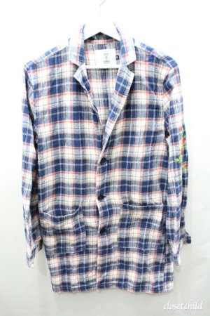画像: 【SALE】KMK(KINGLY MASK) ジャケット.袖刺繍チェックシャツ /パターン（ブルー）/M O-21-01-25-116-KM-ja-YM-ZT123