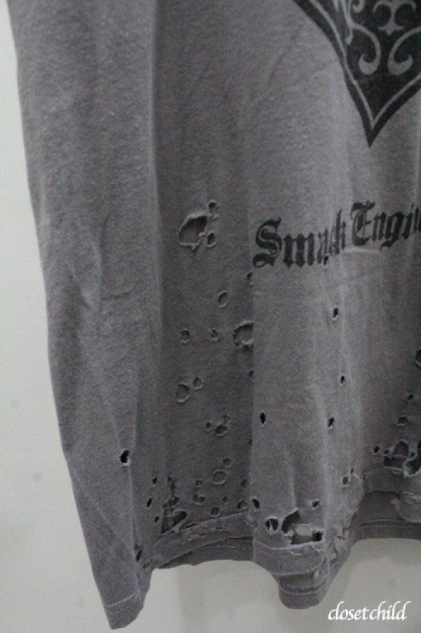画像2: 【SALE】SMACK ENGINEER Tシャツ.スペードプリントダメージ /チャコール/L O-21-07-08-048-SM-ts-YM-ZT012 (2)