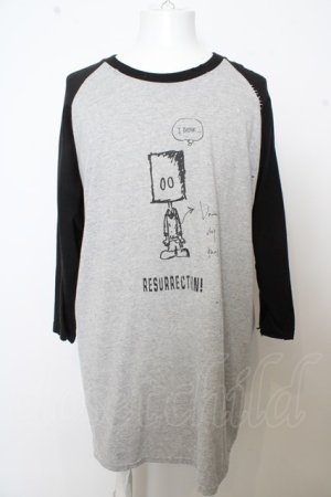 画像: 【SALE】RESURRECTION Tシャツ.I THINK,,, character raglan 3/4 sleeve Tee /ブラックｘグレー/ O-23-04-17-015-KU-ts-YM-ZT102