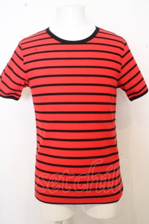 画像: 【SALE】5351pour les Hommes Tシャツ.チェーンボーダーメッシュクルーネック /レッドｘブラック/2 O-23-06-30-061-53-ts-YM-ZT281