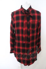 画像: 【WINTERセール】JURY BLACK / リボン付きチェックネルシャツ O-23-12-01-033-JU-sh-YM-ZT136