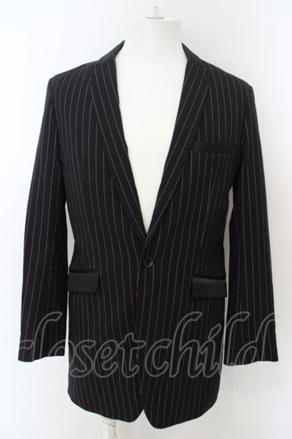 画像1: 【WINTERセール】NO ID. BLACK / 切替ピークドラペル1Bジャケット 1 ブラックストライプ O-24-04-03-048-NO-ja-YM-ZT097 (1)