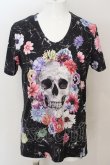 画像1: CIVARIZE / フラワースカル総柄UネックTシャツ 46 ブラック O-24-04-15-025-CI-ts-YM-ZT464 (1)