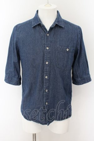 画像: NO ID. / シワ加工デニム5分袖シャツ 1 ブルー O-24-07-13-032-NO-sh-YM-ZT244