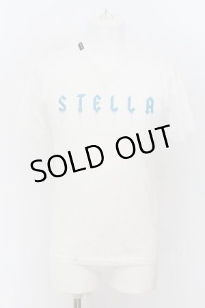 画像: BUFFALO BOBS / STELLAラメプリントVネックTシャツ 1-2 ホワイトｘブルー O-24-07-26-047-BU-ts-YM-ZT109
