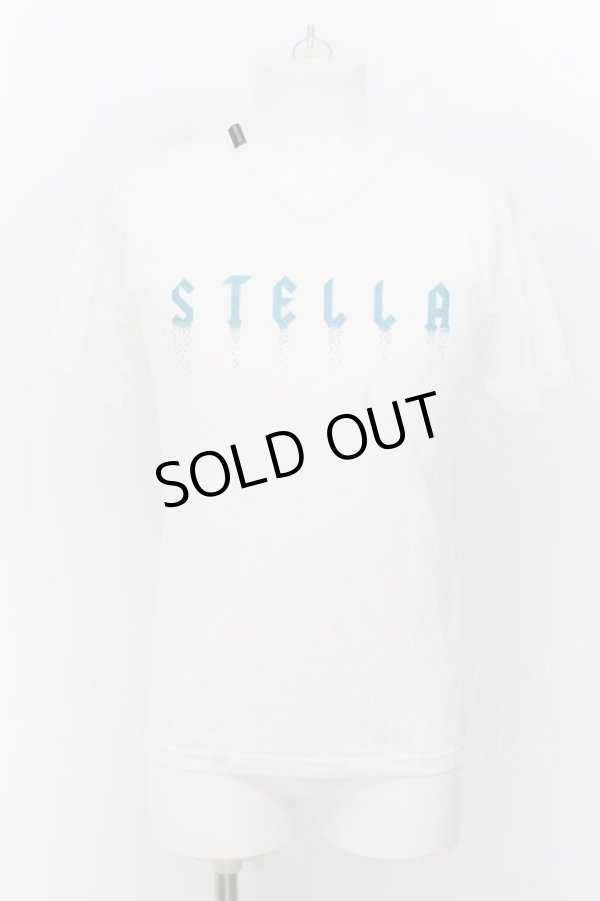 画像1: BUFFALO BOBS / STELLAラメプリントVネックTシャツ 1-2 ホワイトｘブルー O-24-07-26-047-BU-ts-YM-ZT109 (1)