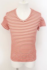 画像: TORNADO MART / ボーダータックジャガードTシャツ M レッド O-24-08-29-137-TO-ts-YM-ZT241