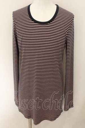 画像: 【WINTERセール】NO ID. BLACK / テレコボーダーラウンドU/NロンT カットソー 1 ネイビーｘピンク O-24-09-26-040-NO-to-YM-ZT066