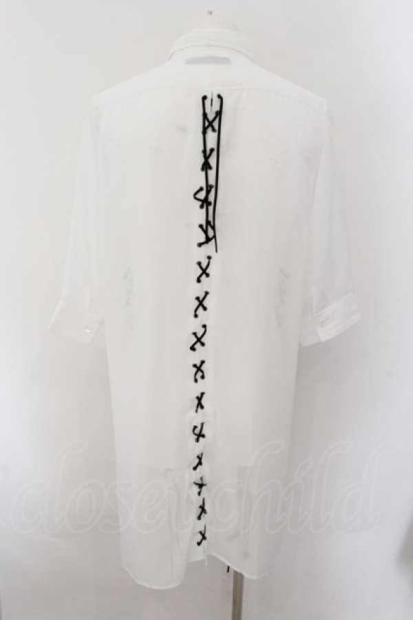 画像2: 【WINTERセール】CIVARIZE / レースアップシフォン五分袖ロングシャツ 46 ホワイト O-24-10-17-059-CI-sh-YM-ZT276 (2)