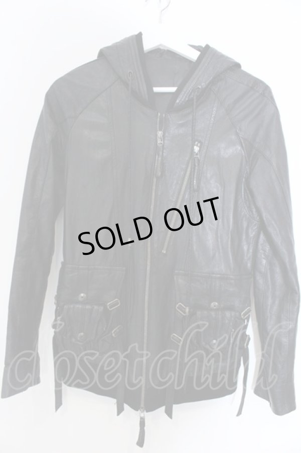 画像1: KMRii / Goat Leather Hoodie レザーパーカー 1 ブラック O-25-02-28-045-KM-ou-YM-ZT-ML009 (1)