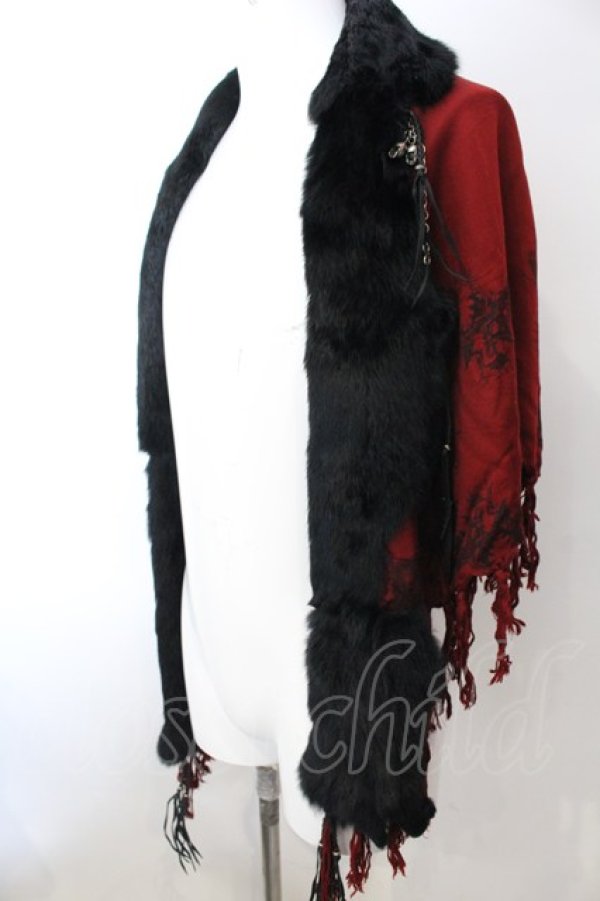 画像2: KMRii / MAGNOLIA FUR LEATHER STOLE ストール  レッドｘブラック O-25-02-28-121-KM-za-YM-ZT342 (2)