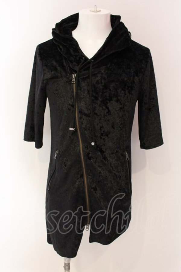 画像1: CIVARIZE / Greed アシンメトリーデザインクラッシュベロア5分袖パーカー 46 ブラック O-25-03-09-037-CI-to-YM-ZT354 (1)