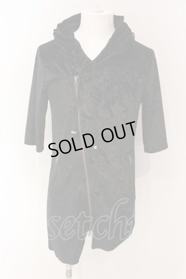 画像1: CIVARIZE / Greed アシンメトリーデザインクラッシュベロア5分袖パーカー 46 ブラック O-25-03-09-037-CI-to-YM-ZT354 (1)