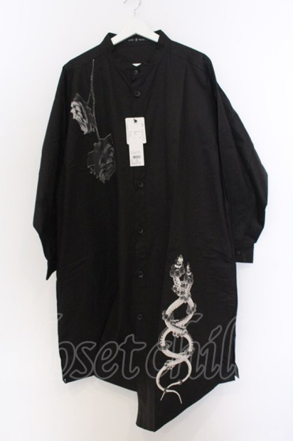 画像1: NO ID. BLACK / BIGロングプリントシャツ ONE ブラック O-25-03-13-059-NO-sh-YM-ZT335 (1)