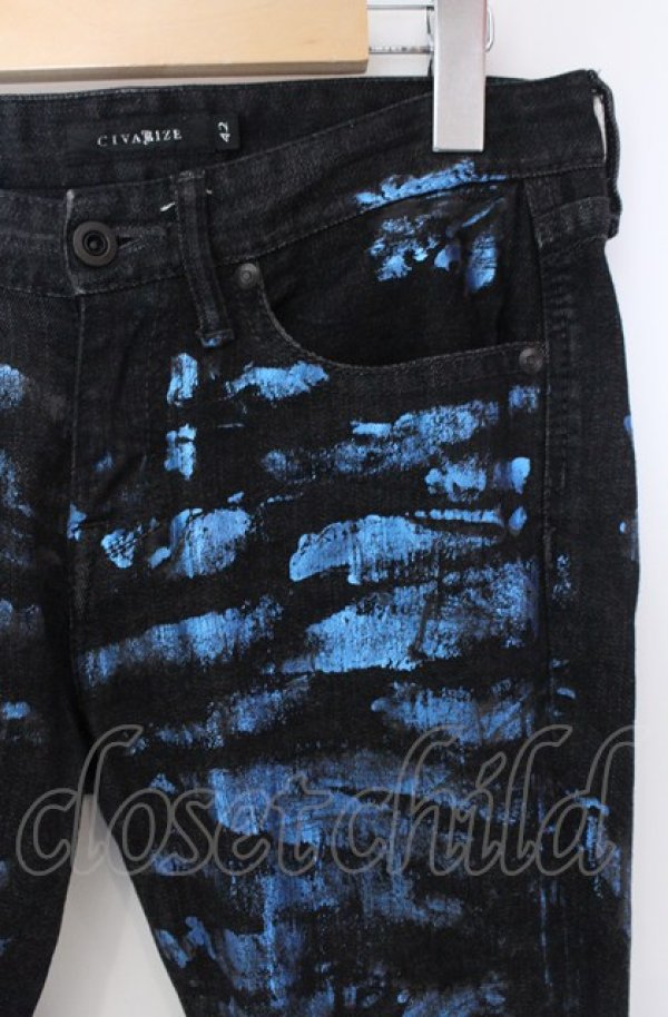 画像2: CIVARIZE / Avid カラー箔加工ストレッチスキニーデニムパンツ 42 ブラック×ブルー O-25-04-04-051-CI-pa-YM-ZT246 (2)
