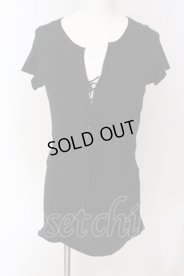 画像1: IFSIXWASNINE / LACE UP/HS/M　ストライプTシャツ【メンズ1】 1 ブラック O-25-04-10-011-IF-to-YM-OS (1)